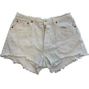 Levi's 501 Button Fly Jean Shorts‎ Womens Mid Rise 32 White Cut Off Denim